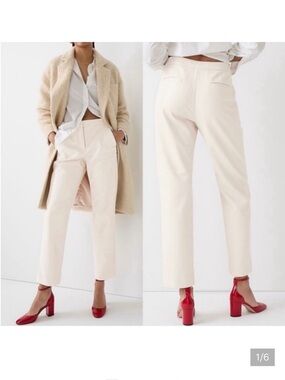 J. Crew Kate High-Waist Faux Leather Straight-Leg Trousers in Bone White